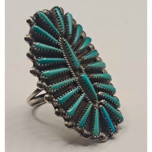 Vintage Vernon Wallace Zuni Turquoise Needlepoint Ring Size 7